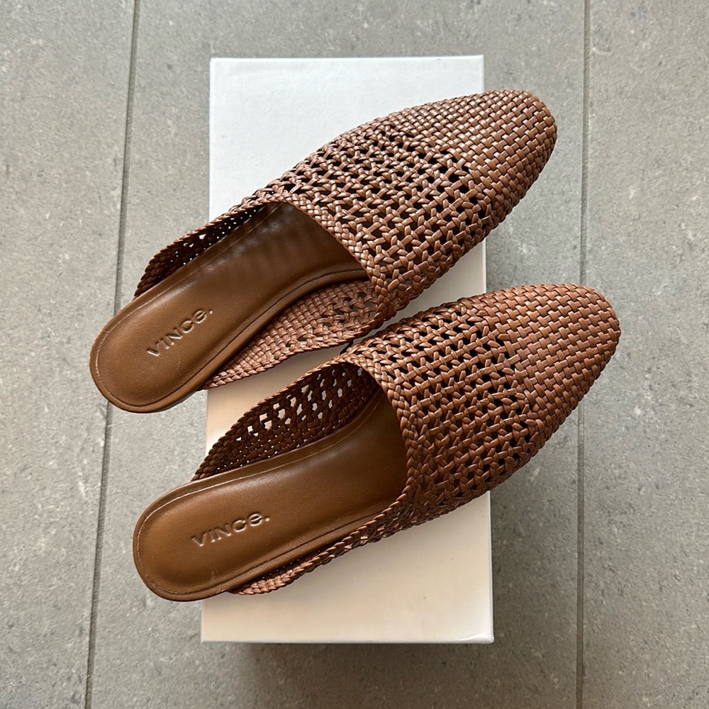 Vince Barrett Woven Leather Mules. Perfect for fall/winter/spring.